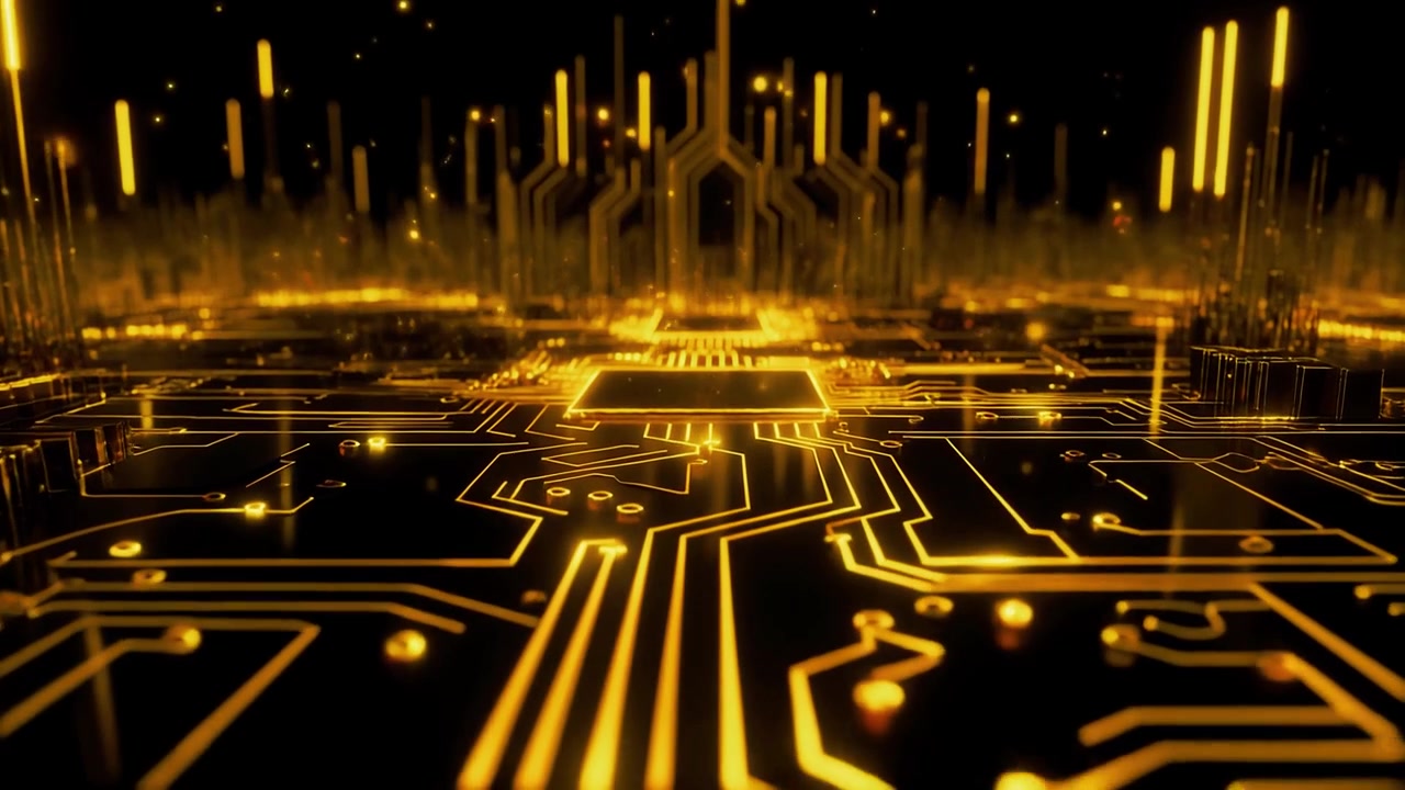 Microchip Futuristico con Percorsi di Dati Luminosi
