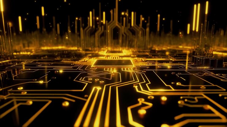 Futuristic Microchip with Glowing Data Pathways