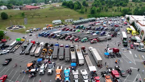 aerial push in big rig truck show in lebanon virginia wide shot