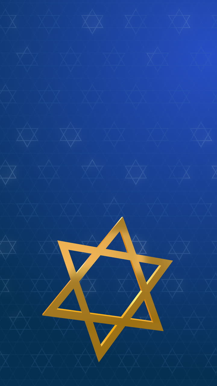 Hexagonal Star of David on blue looped background. State symbol of Israel. Animated screensaver with the sign of Judaism. Vertical video.