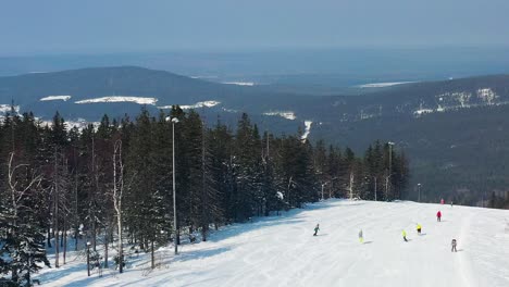 skiing in snowy mountain resort