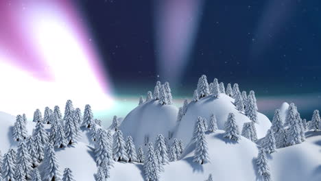 animation of winter scenery at christmas over aurora
