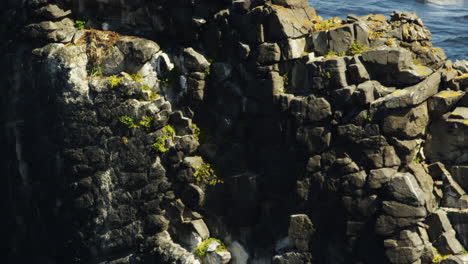 slow dolly out shot of the icelandic sea stack hvitserkur on the vatnsnes peninsula, layered basalt rock formation