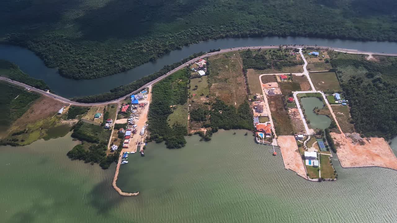 Aerial View of Belize River and Caribbean Sea Coastline Between Vista Del Mar and Belize City