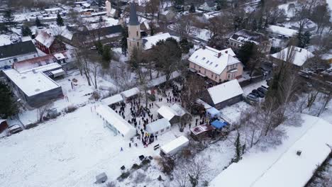 christmas market winter snow village, cloudy germany