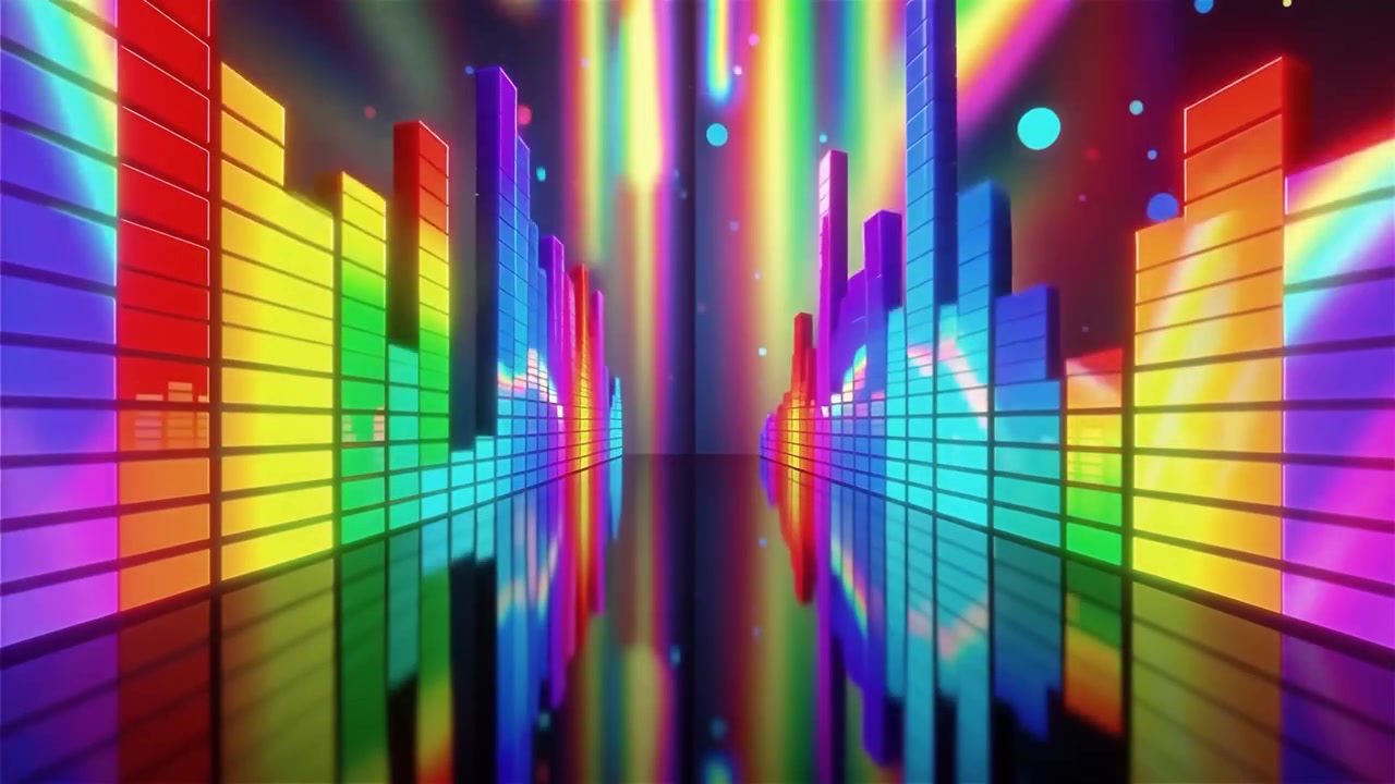 Futuristisk regnbuefarvet neon musik equalizer visualisering baggrund.
