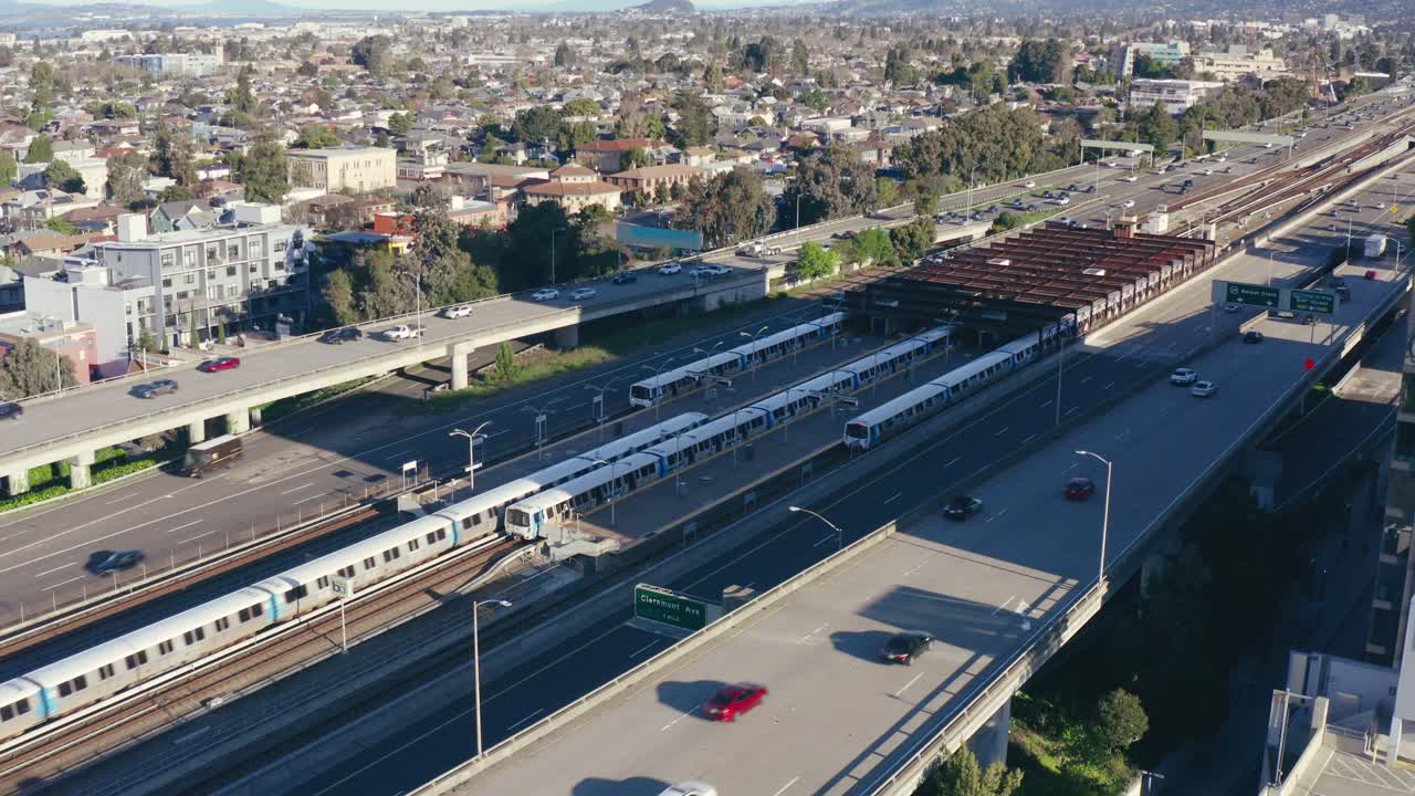 Here's a drone shot of a freeway in Oakland, California