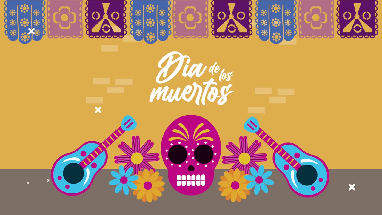 dia de los muertos celebrazione delle lettere con teschi e chitarre