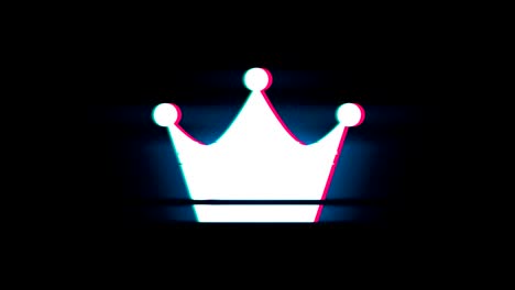 queen royalty crown symbol on glitch retro vintage animation.