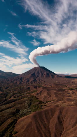 active volcano with large plume of smoke