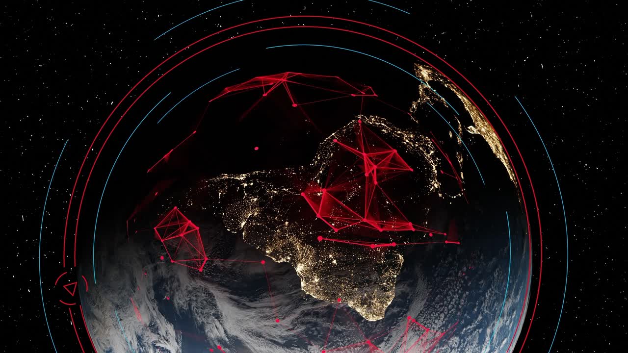 Global Digital Network Overlaying Earth at Night