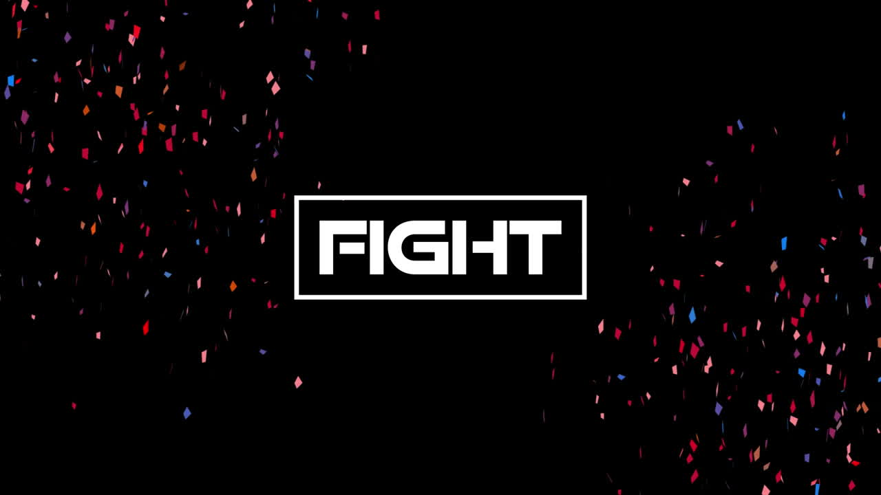 animación de texto de lucha y confeti colorido que se mueve sobre un fondo negro
