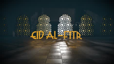 eid al-fitr ramadan kareem islamic mosque window greeting 3d title render
