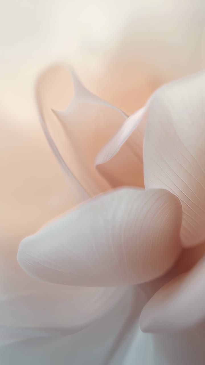 Vertical video: Camera filming petals in studio while focus drifting, emphasizing curled edge