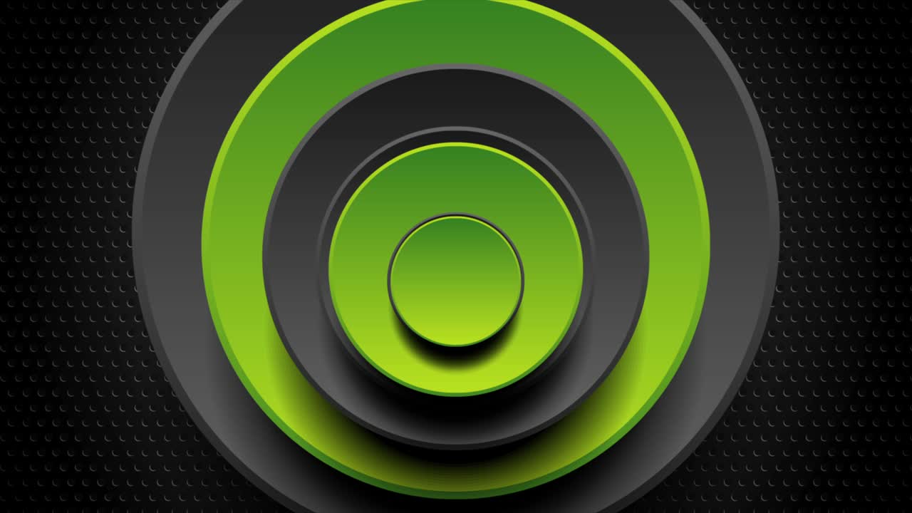 círculos móviles abstractos verdes y negros sobre un fondo perforado oscuro