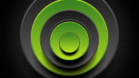 círculos móviles abstractos verdes y negros sobre un fondo perforado oscuro
