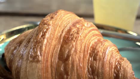 closeup of croissants in slow motion. homemade bakery