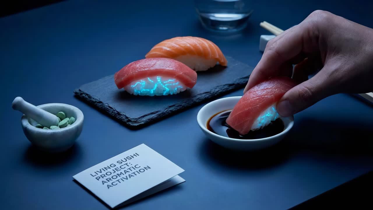Sushi Nigiri con bagliore futuristico