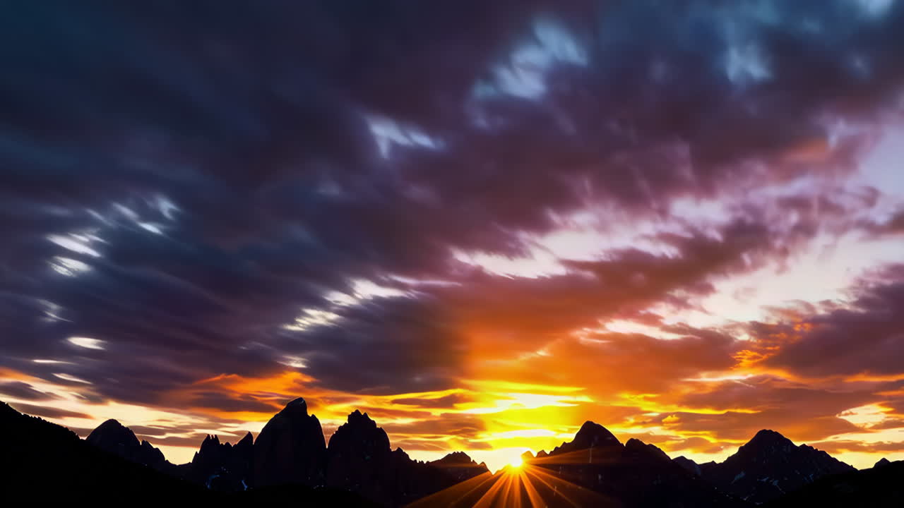 Bergsilhouette bei Sonnenaufgang/Sonnenuntergang mit dramatischen Wolken
