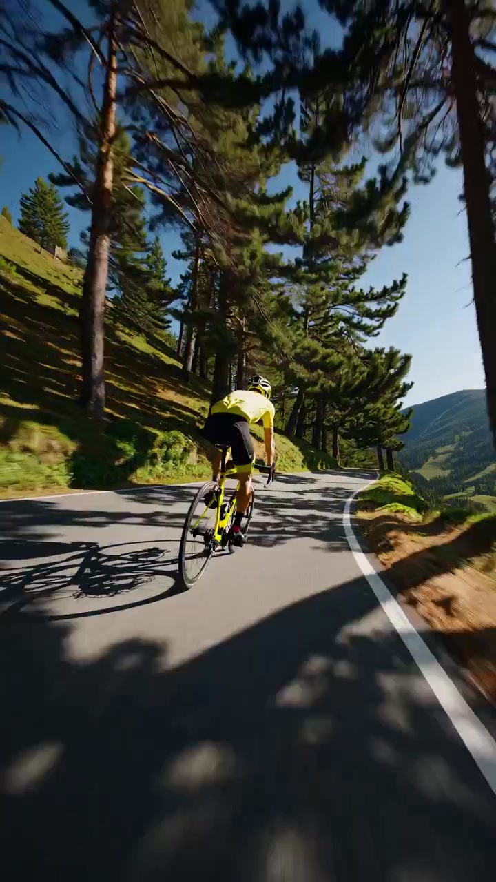 Ciclista in bicicletta da corsa su una strada di montagna panoramica