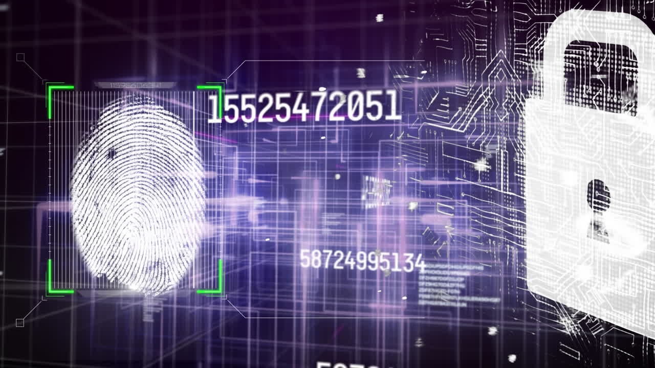 animación de números que cambian el procesamiento de datos con huellas dactilares biométricas