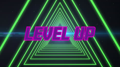 animation of level up over tunnel made of triangles and black background
