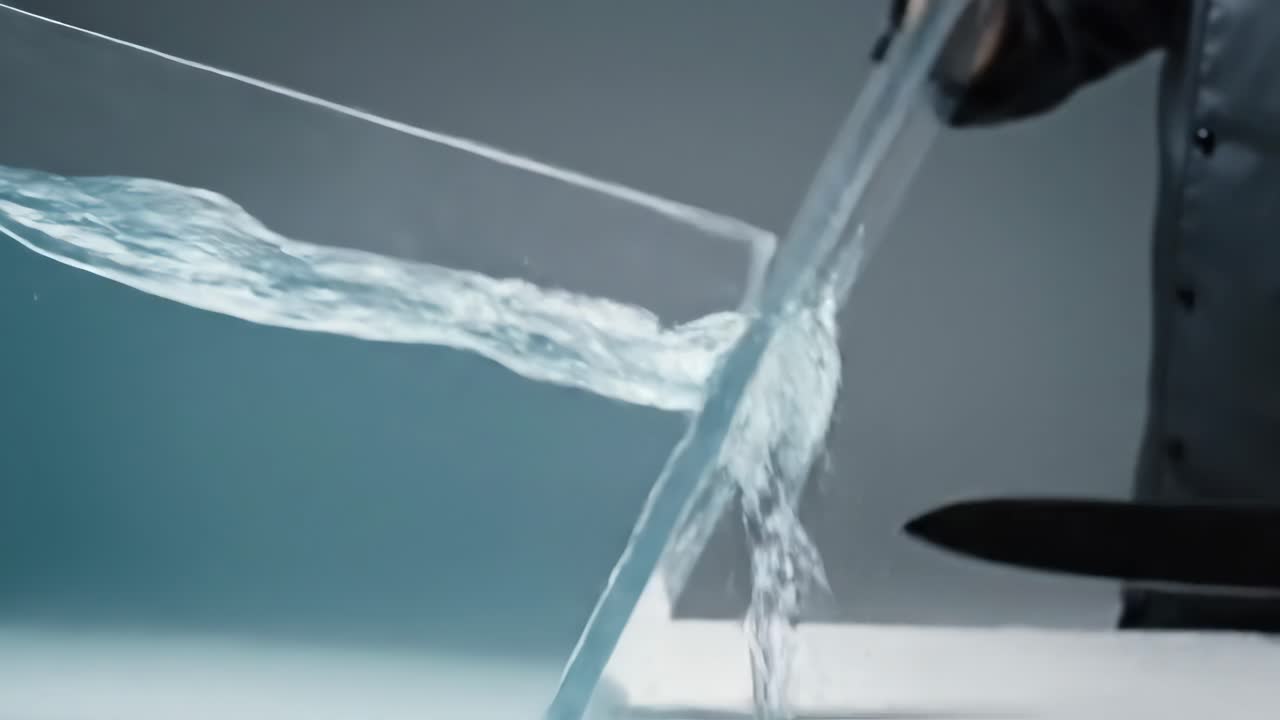 Knife cutting water and snowy ruins by the sea
