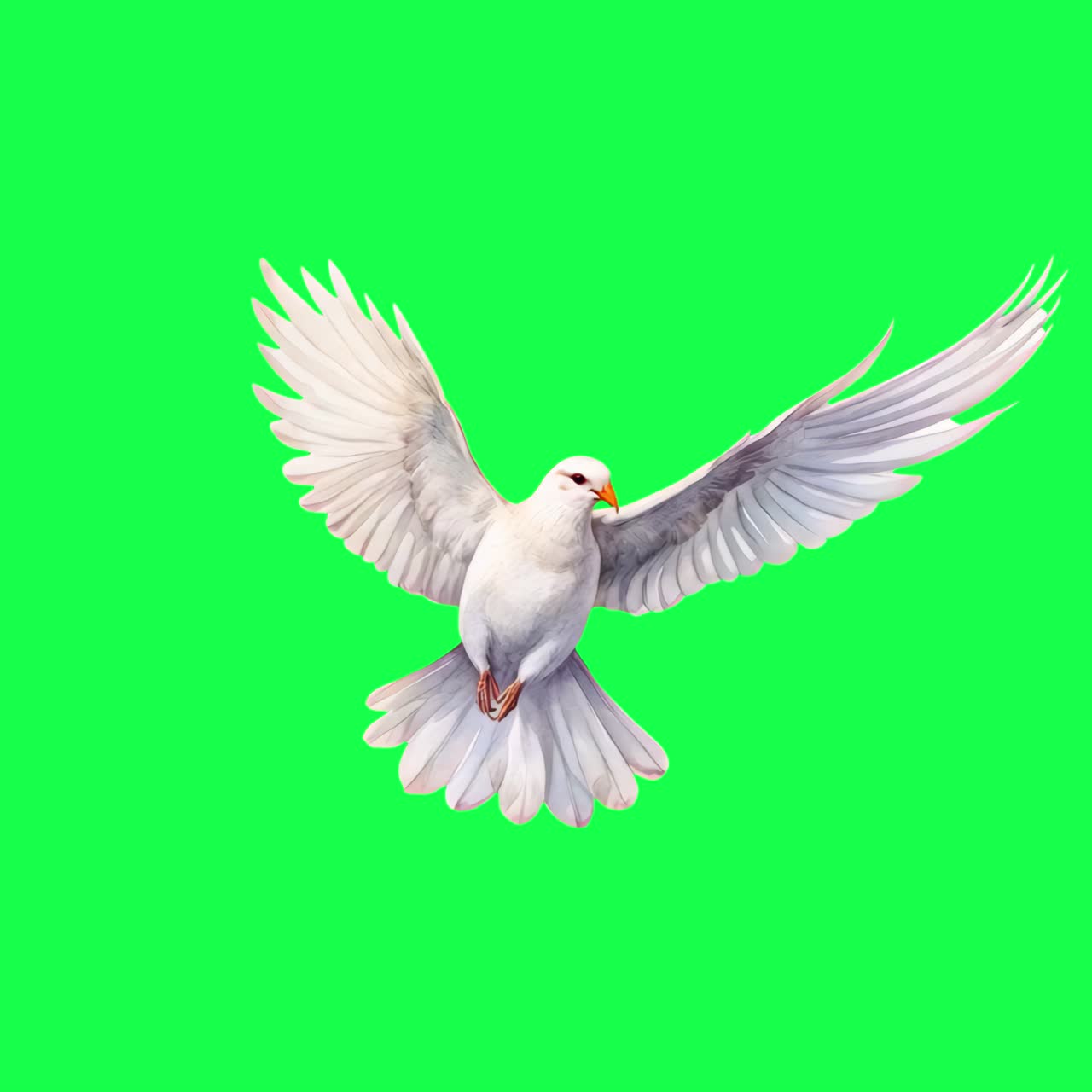 Graceful dove in flight elegance animation, transparent 4K video, green screen