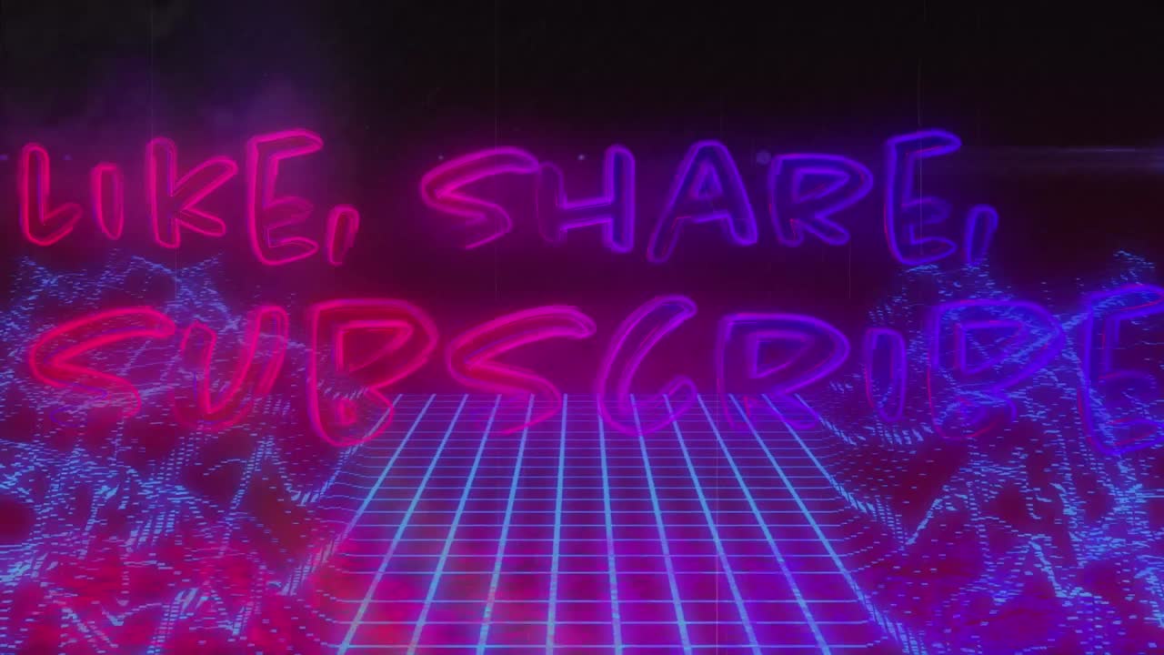 animación de texto como, compartir, suscribirse sobre líneas de neón sobre fondo negro