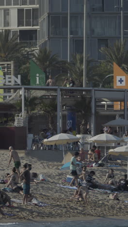 busy beach in sumer in vertical barcelona.