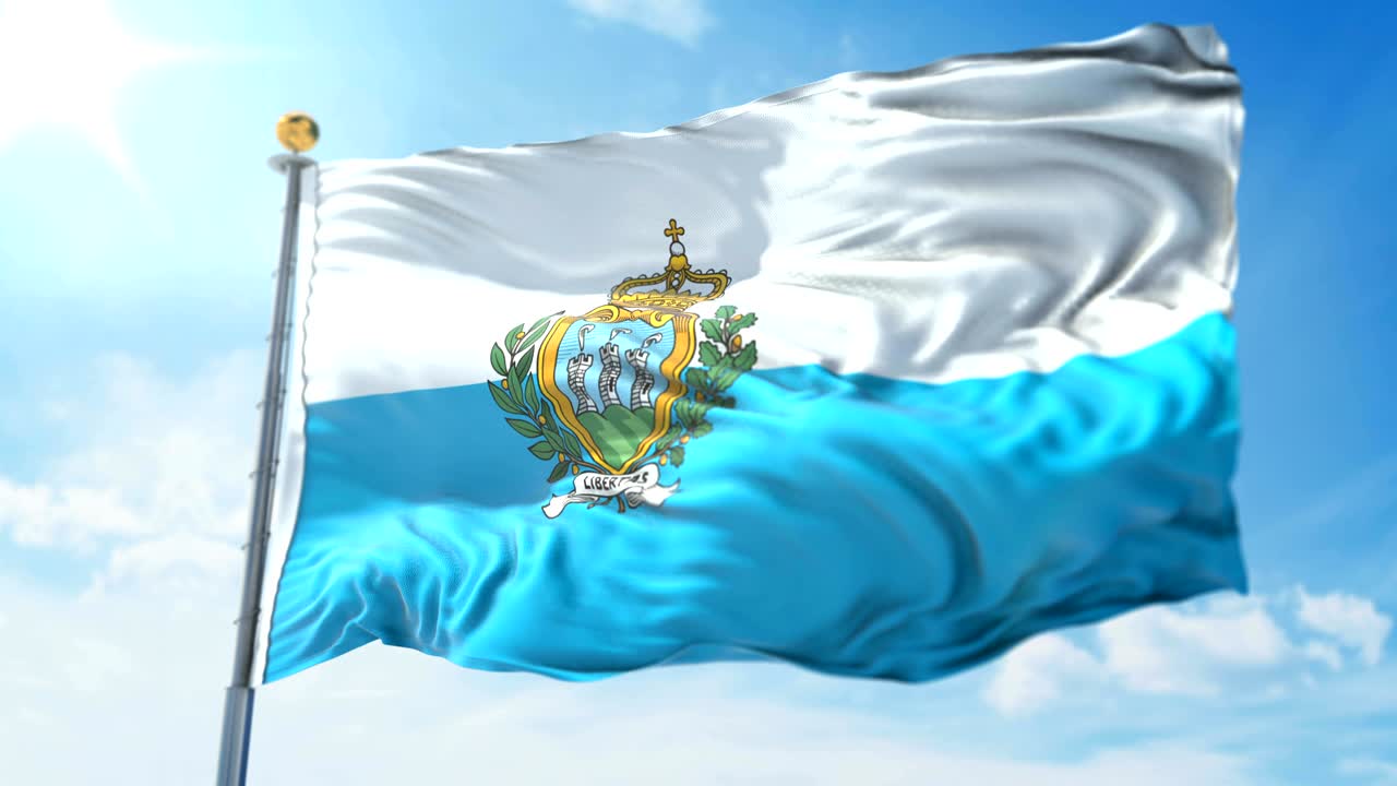 bandera de san marino bucle sin costuras vídeo de renderización 3d. hermoso bucle de tela textil agitando