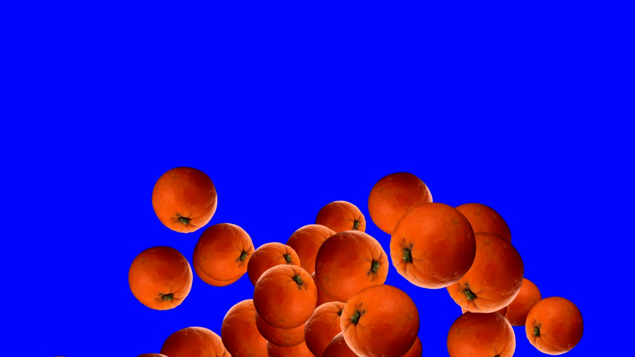 animación de transición de frutas naranja en pantalla azul tecla de croma