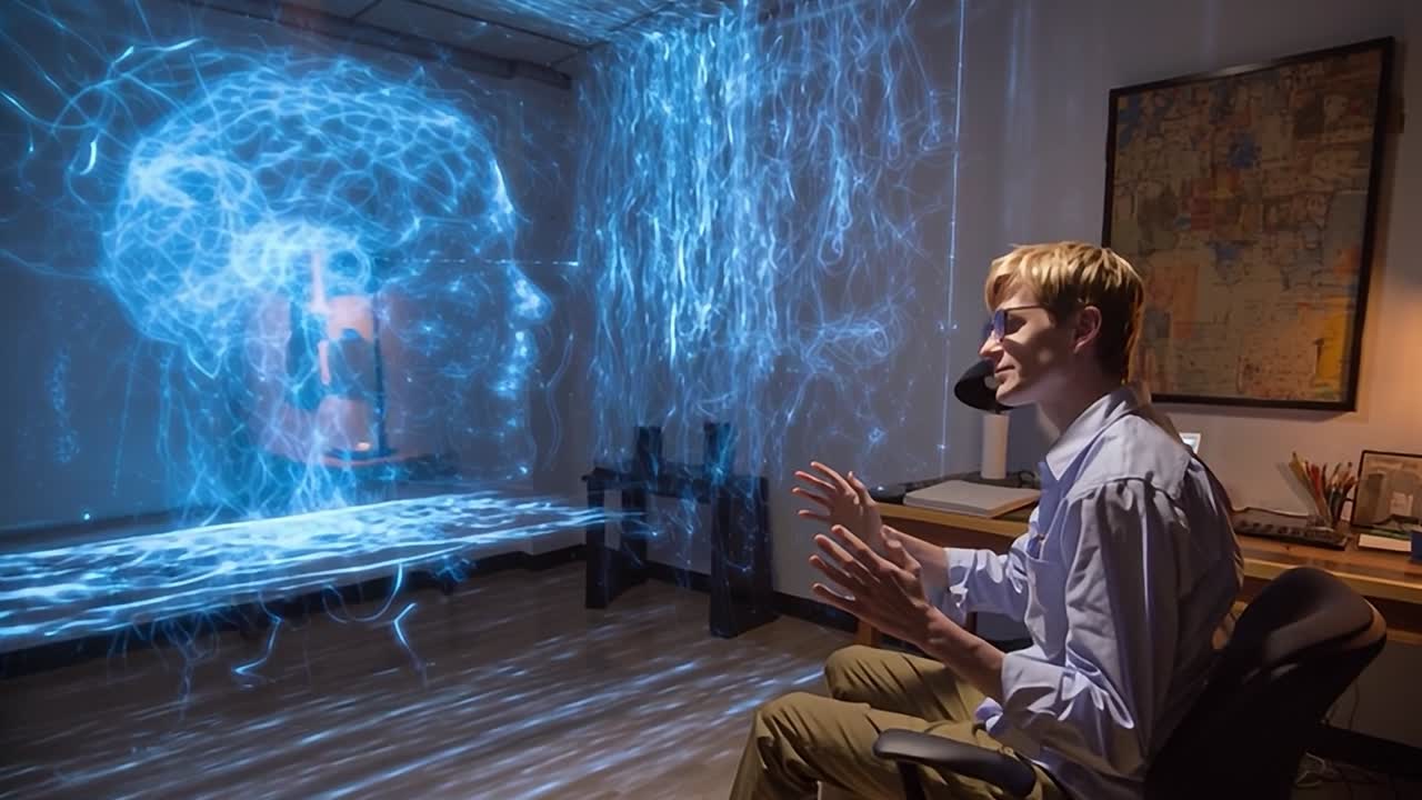 Interazione con la tecnologia olografica in un moderno spazio ufficio