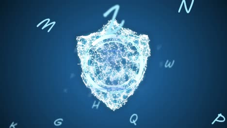 animación del escudo y el escaneo del alcance sobre fondo azul