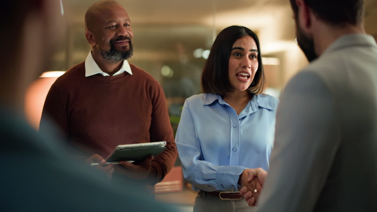 Business professionals collaborating in a modern office setting