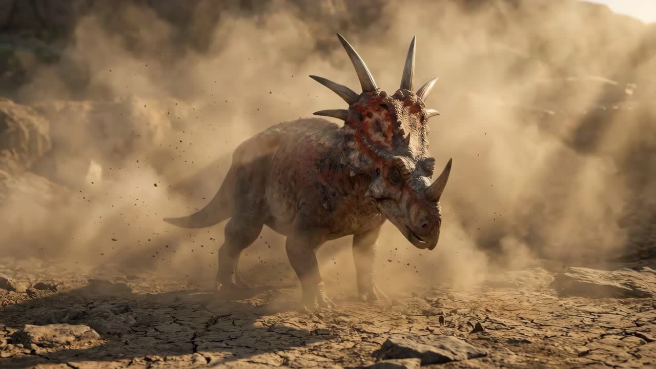 Styracosaurus Dinosaur in a Desert Landscape