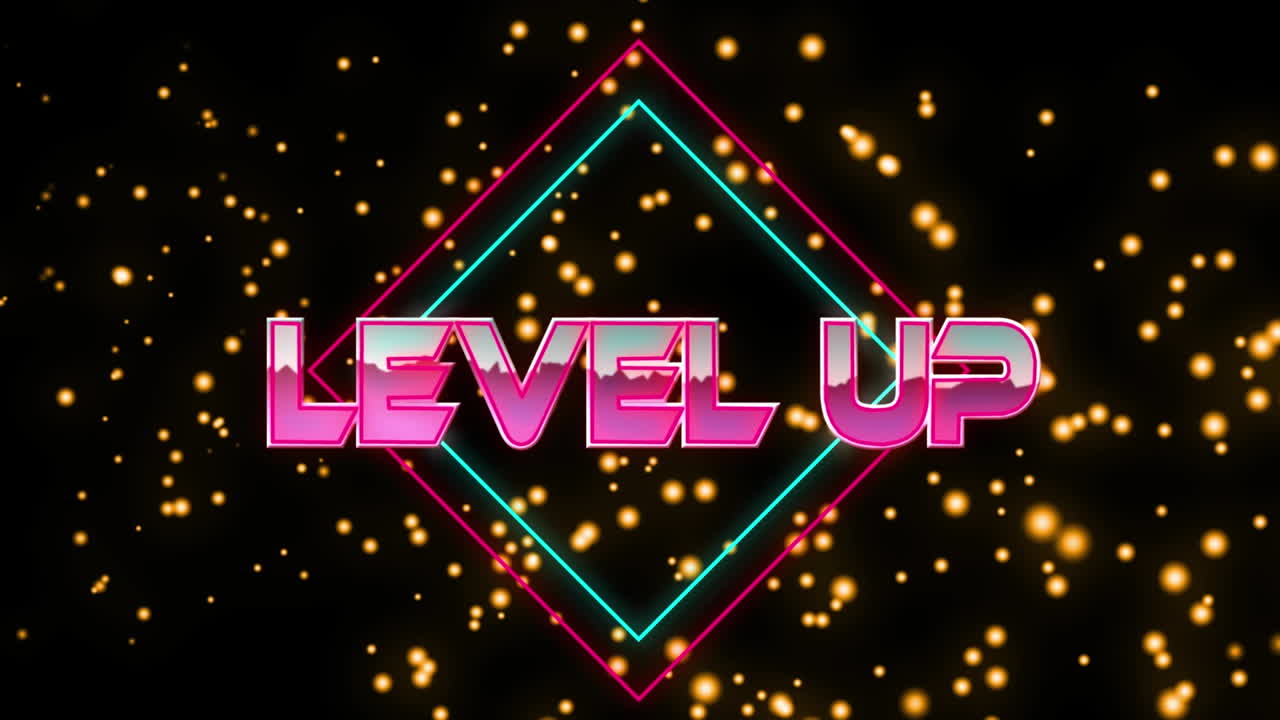 animación de texto de nivel superior sobre formas de neón