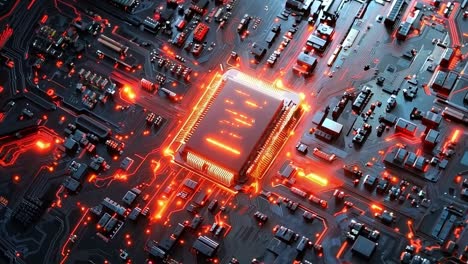 a computer motherboard with a red light on it