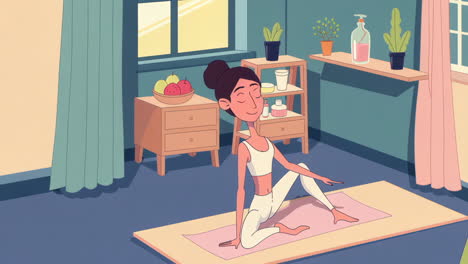 woman doing yoga and stretching in a cozy room