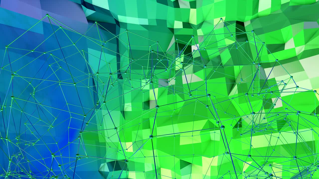 4k 끔한 낮은 폴리 애니메이션 배경, 루프, 현대 그래디언트 색상과 함께 현대 기하학적 스타일의 완벽한 3d 애니메이션, 창의적인 간단한 배경, 파란색, 녹색 그래디엔트 색상, 지형 6