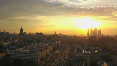 russia sunset time famous moscow city traffic garden ring aerial panorama 4k