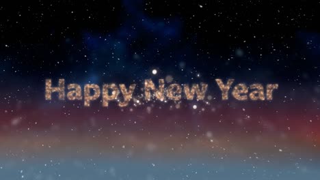 Animation-of-happy-new-year-text-with-fireworks-and-snow-falling