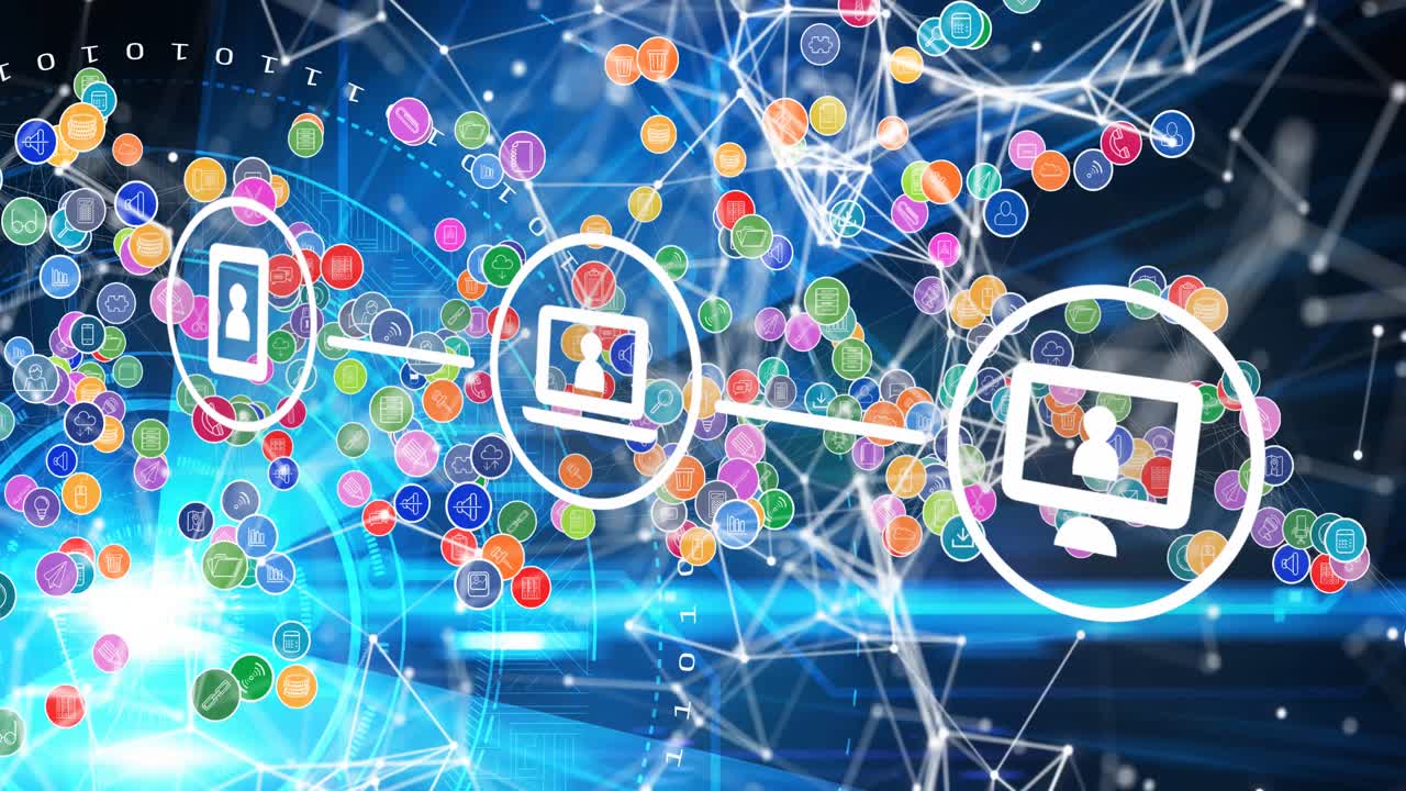 백그라운드에서 연결 네트워크를 통해 디지털 아이콘의 애니메이션