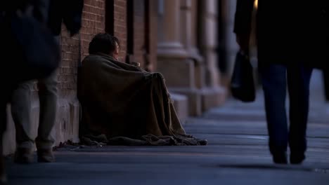 homeless person on a city street