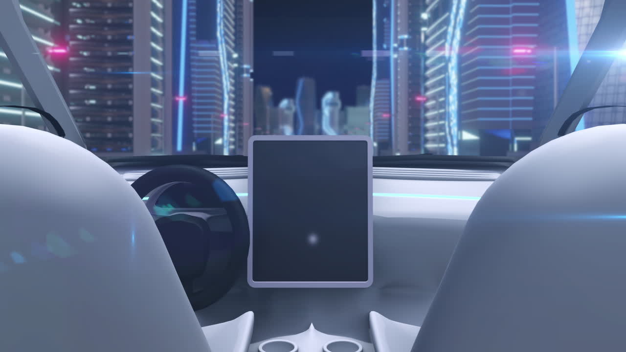 비디오 게임 시 ⁇ 레이션 화면 은 도시 거리 를 가로질러 운전 하는 자동차  ⁇   ⁇  을 보여준다