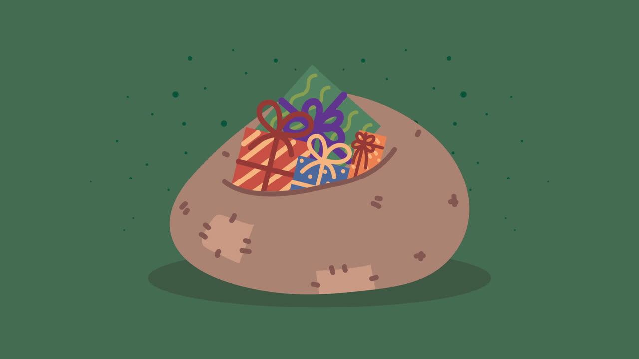 가방에 선물과 함께 메리 크리스마스 애니메이션