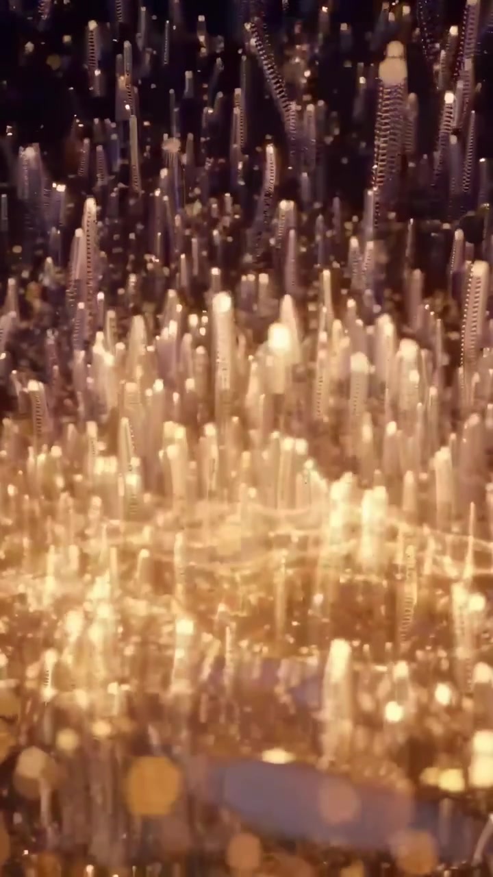 Particelle Dinamiche di Luce Dorata Creano un Paesaggio Urbano Astratto