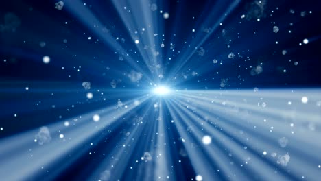 seamless loop, loopable animation motion background flying light blue or white particles in light beams.