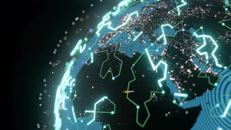 animation of ai data processing over globe with connections