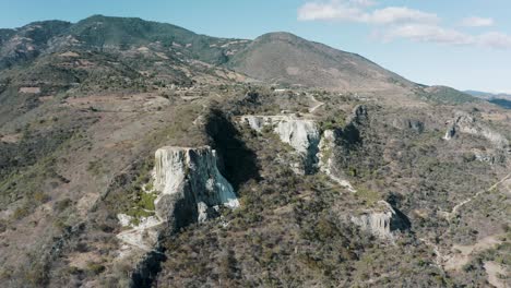 landscape view of hierve el agua, natural pools touristic attraction in san lorenzo albarradas, oaxaca, mexico